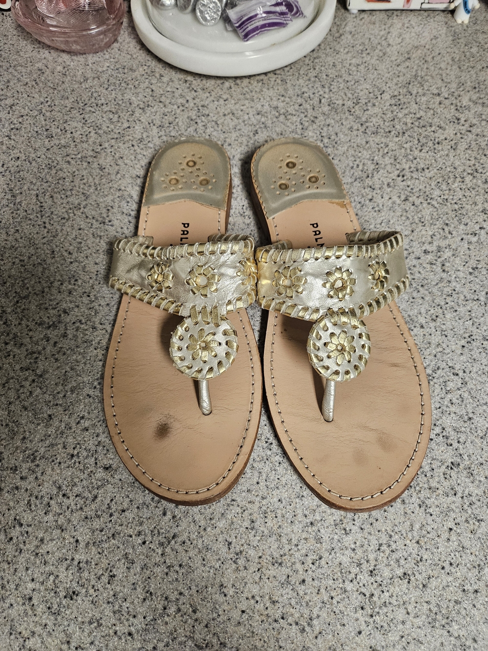 Palm Beach Sandals Metallic Gold Floral Thong Sandals